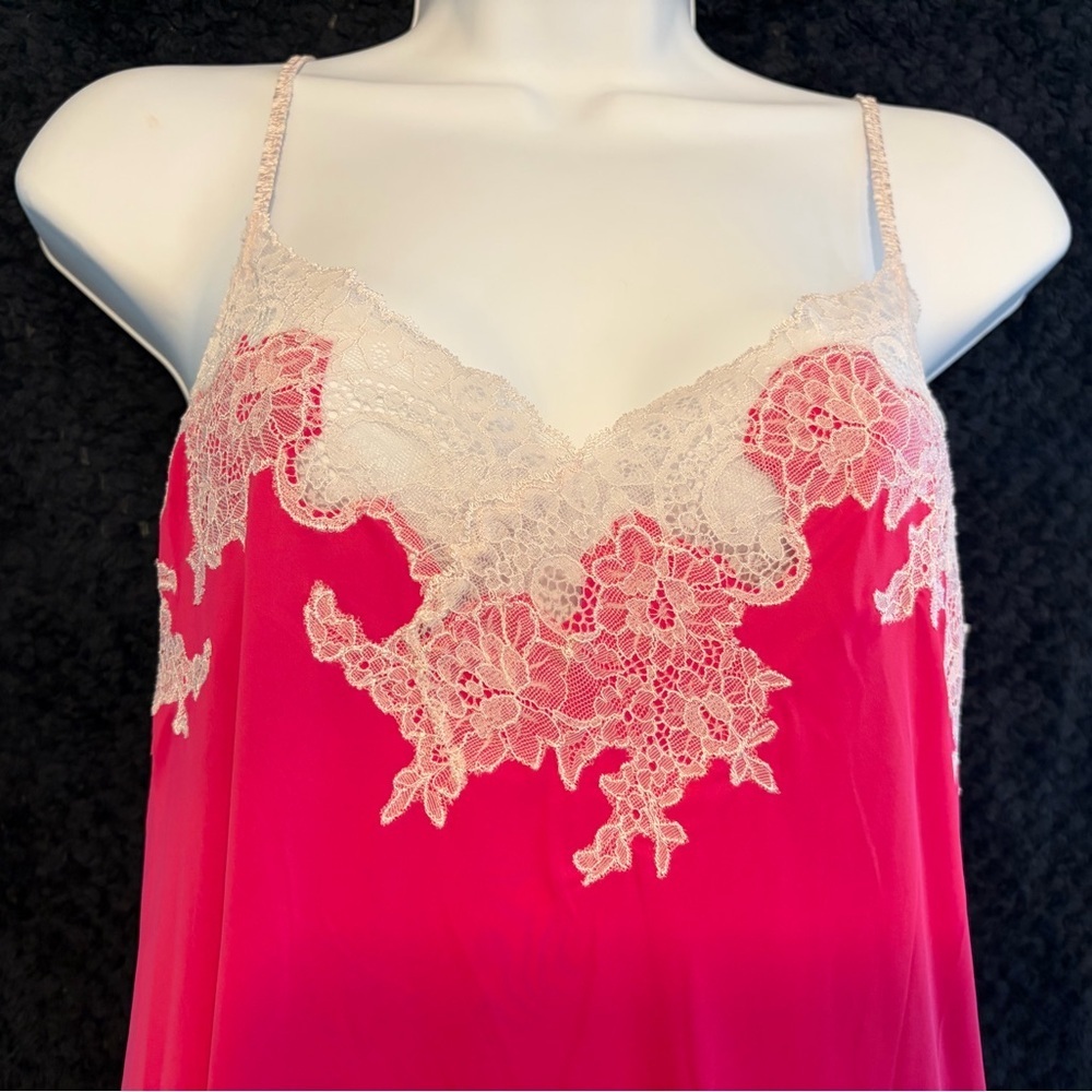 Vintage Natori Hot Pink Lace Trim Chemise